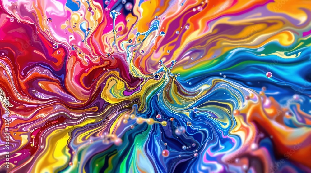 Aufkleber A vibrant and abstract painting of swirling patterns of paint, creating a mesmerizing visual effect. The colors range from bright blues and purples to warm pinks and yellows, evoking a sense of energy