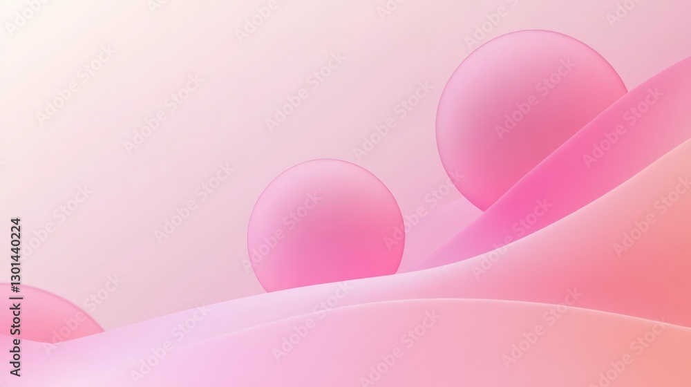Poster abstract pink balls and curved shapes create a soft composition