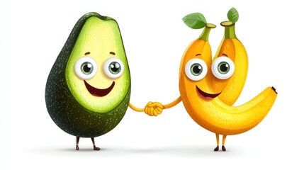Cartoon Avocado and Banana Friendship