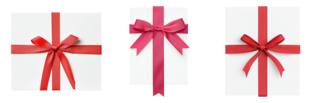 Assorted Gift Boxes with Ribbons Displayed Isolated on transparent background