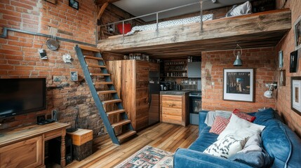 A Cozy Living Space Featuring A Loft Bedroom And Kitchen