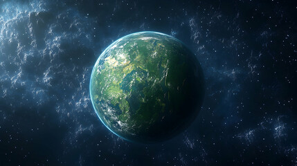 Naklejka premium Alien Planet in Starry Deep Space