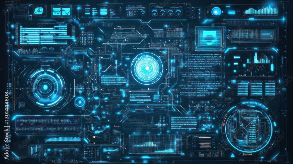 Poster futuristic technology interface displaying information on a digital screen