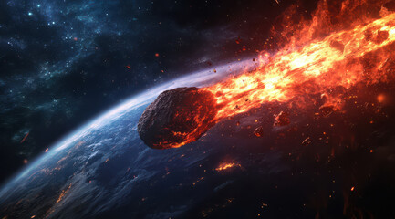 A massive asteroid, meteorite hurtling towards Earth at high speed