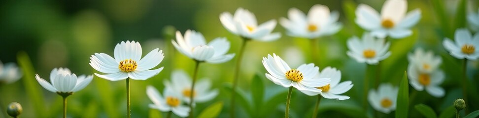 High angle view of white anemone canadensis flowers growing in a garden, anemone, white