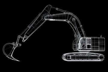 Obraz premium Detailed view of a construction excavator design showcasing mechanical features and articulated arm