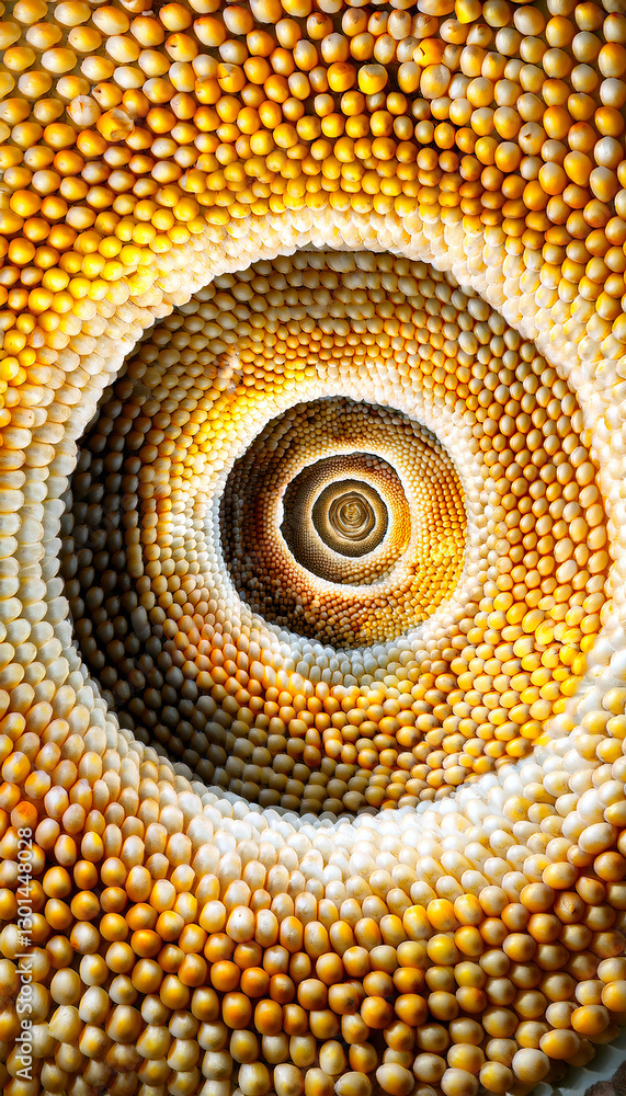 Poster spiral of golden corn kernels creates a mesmerizing visual journey through natures patterns