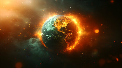Obraz premium Burning Earth in Space