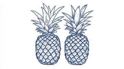 Obraz premium Two Pineapples, Line Art Illustration