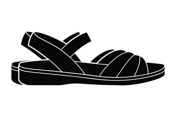 Silhouette of a pair of sandals with straps vector art illustration.eps
