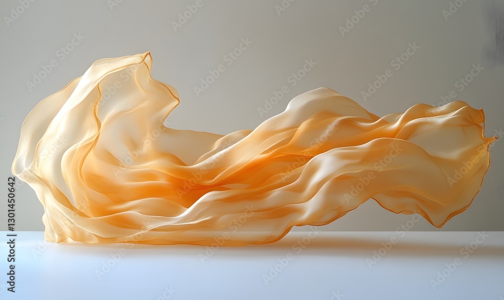 Poster light orange flowing fabric in a dynamic abstract wave on simple background
