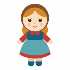 little girl illustration on white background, cute doll  isolate