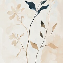 Abstract muted colors florals painting poster decoration