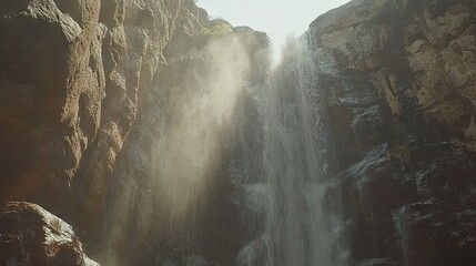 Waterfall cascading down rocky canyon (1)