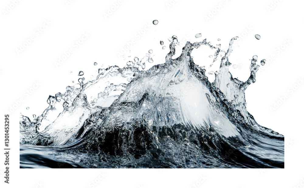 Poster captivating motion of splashing water creating dynamic waves in a clear setting for artistic or educ