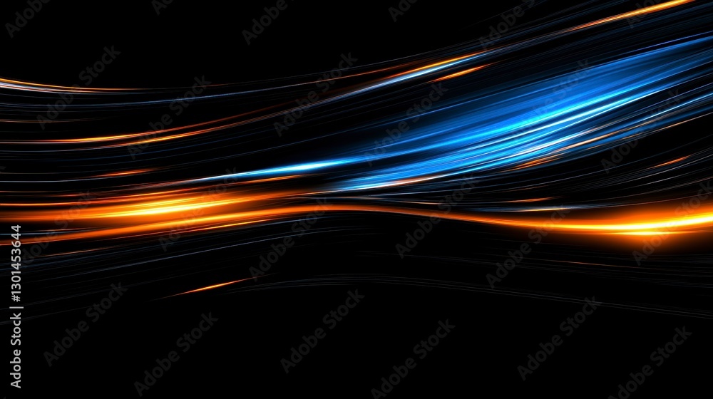Poster abstract design with dynamic lines of blue and orange light. possible use background for a presentat