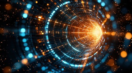 Abstract light tunnel, glowing circles, digital backdrop