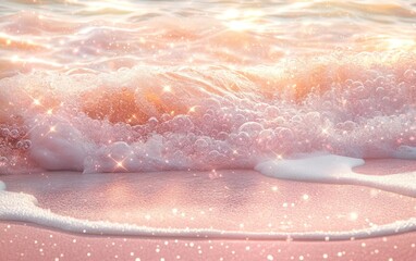 Fototapeta premium Sparkling Pink Sea Foam Bubbles on a Dreamy Beach Paradise