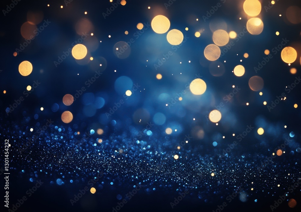 Poster magical blue background with soft glowing bokeh lights and sparkling particles for abstract decorati