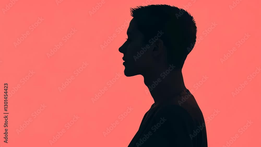 Aufkleber double exposure portrait with abstract red theme featuring silhouette and atmospheric clouds on red 