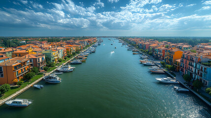 Fototapeta premium Colorful Italian waterfront town with marina