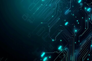 Fototapeta premium Abstract close-up of a glowing blue digital circuit board, showcasing intricate connections and technological design on a black background. 