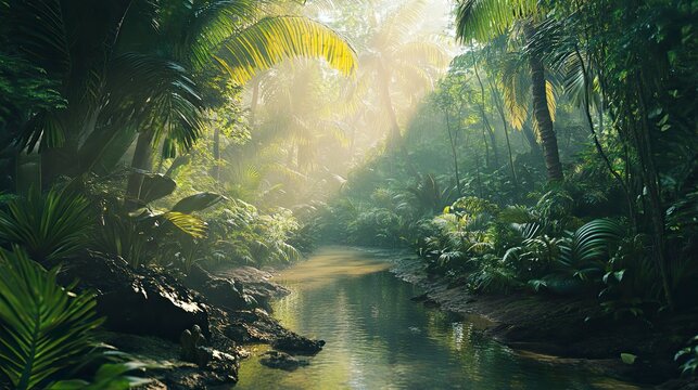 close up of a tropical jungle, green nature in the jungle