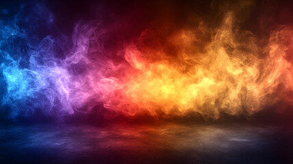 Colorful smoke effect on dark floor