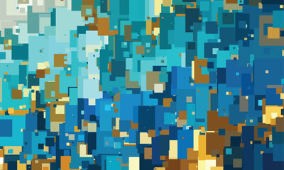 Abstract Geometric Mosaic with Vibrant Squares and unique in Warm Tones on a Dark Background