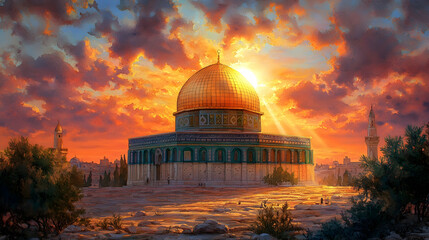 Fototapeta premium Golden Dome at Sunrise, Jerusalem
