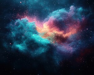 Naklejka premium Stunning Vibrant Cosmic Nebula in Deep Space: Explore Beautiful Multicolored Interstellar Clouds, Stars, and Celestial Phenomena in the Cosmic Universe Scene