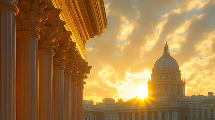 Golden Sunset over State Capitol Columns