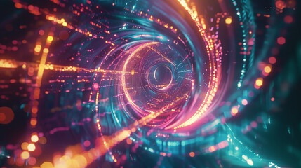 Obraz premium Abstract sci-fi energy vortex, colorful plasma swirls, neon cyberpunk technology patterns.
