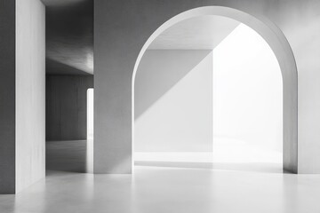 Fototapeta premium Minimalist exhibition hall with blank wall for display. AI generated illustration.