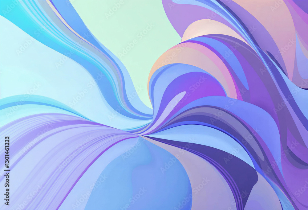 Poster soft flowing pastel abstract vector design with curved smooth lines and blended shades of blue, purp