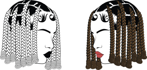 Trendy Braid Hairstyles – Editable Hair Vector Set