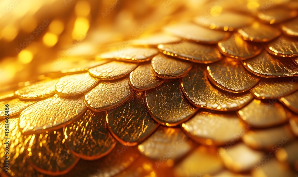 Poster golden dragon scales texture shimmering with light creating a rich pattern