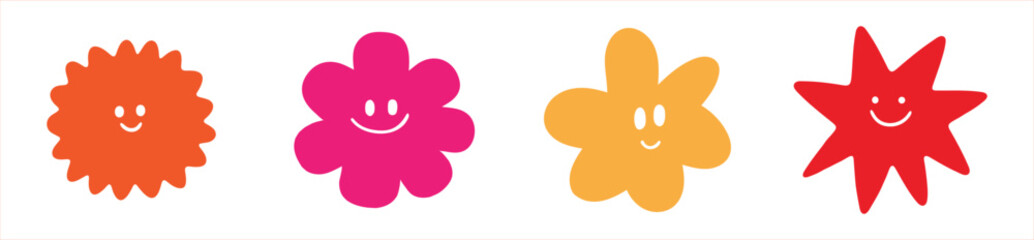 Vector logo design template and graphic elements for advertising, branding, posters and banners, funny Smilin cartoon mascots illustrations and abstract stickers and line icons