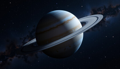 Fototapeta premium Majestic Saturn with Ring System in Vast Outer Space, cosmic beauty