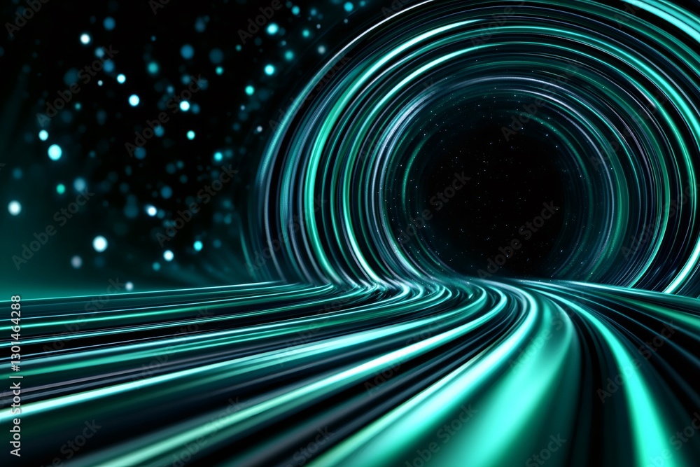 Aufkleber glowing lines creating a futuristic tunnel in space with turquoise and blue colors