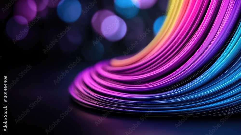 Aufkleber Colorful flowing lines creating abstract wave pattern on dark background