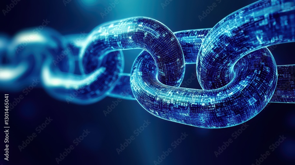 Poster glowing blockchain network links representing connectivity in cyberspace chaos