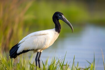 Fototapeta premium African sacred ibis standing in the wetlands of africa