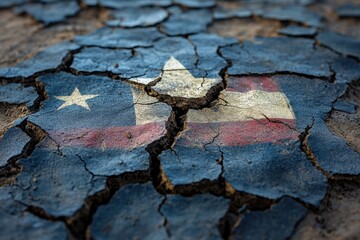 Symbolic Cape Verde: A weathered image of the Cape Verde flag embedded in cracked earth, suggesting challenges, resilience, and the passage of time.