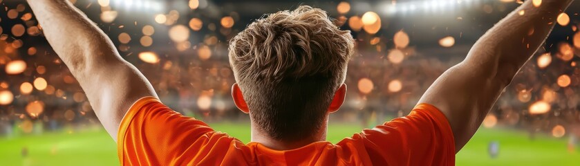 Excited Fan Cheering in Packed Stadium During Thrilling Sports Event Celebration