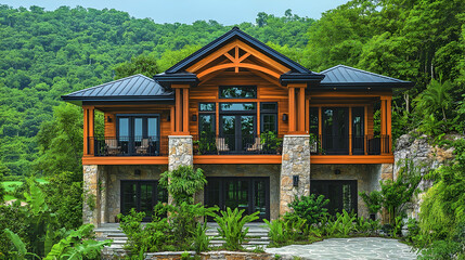 Mountainside Log Cabin Home Exterior