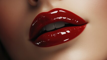 Obraz premium 3D Render of Glossy Red Lips in a Kiss Gesture, Isolated on White Background, Highlighting Beauty and Glamour