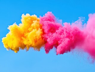 Fototapeta premium Colorful Powder Explosion in Air Creating Chaos Against a Blue Sky Background