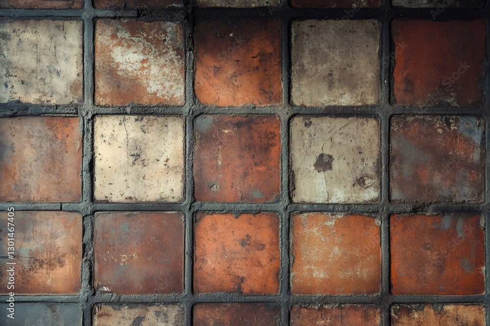 Poster weathered checkered tile floor creating rustic pattern