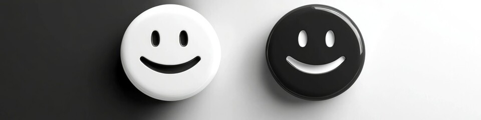 Fototapeta premium Illustrative Smiley Face Emoticon with Mask - Customer Feedback Symbol in Black and White